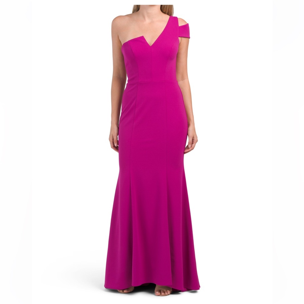 🎉LAST PIECE🎉 BETSY & ADAM Made In Usa One Shoulder Gown With Draped Hem